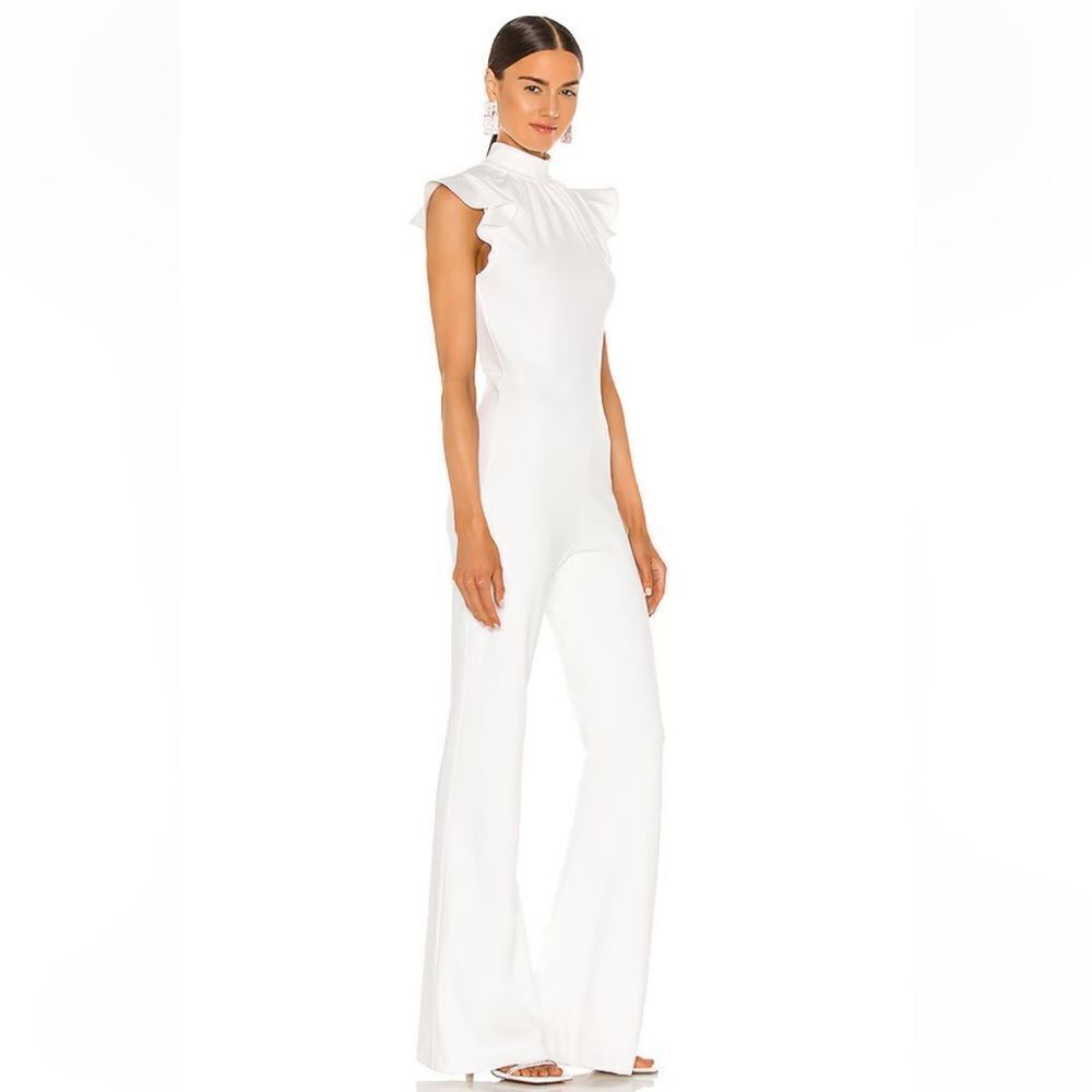 Amanda Uprichard X REVOLVE Davina Jumpsuit in Optic White Ruffled bell bottom S - Picture 3 of 8